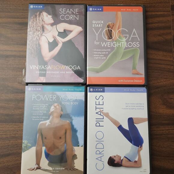 Yoga Lot 4 DVD's GAIAM Seane Corn, Quick Start Yoga, Power Yoga, Cardio Pilates - Picture 1 of 9